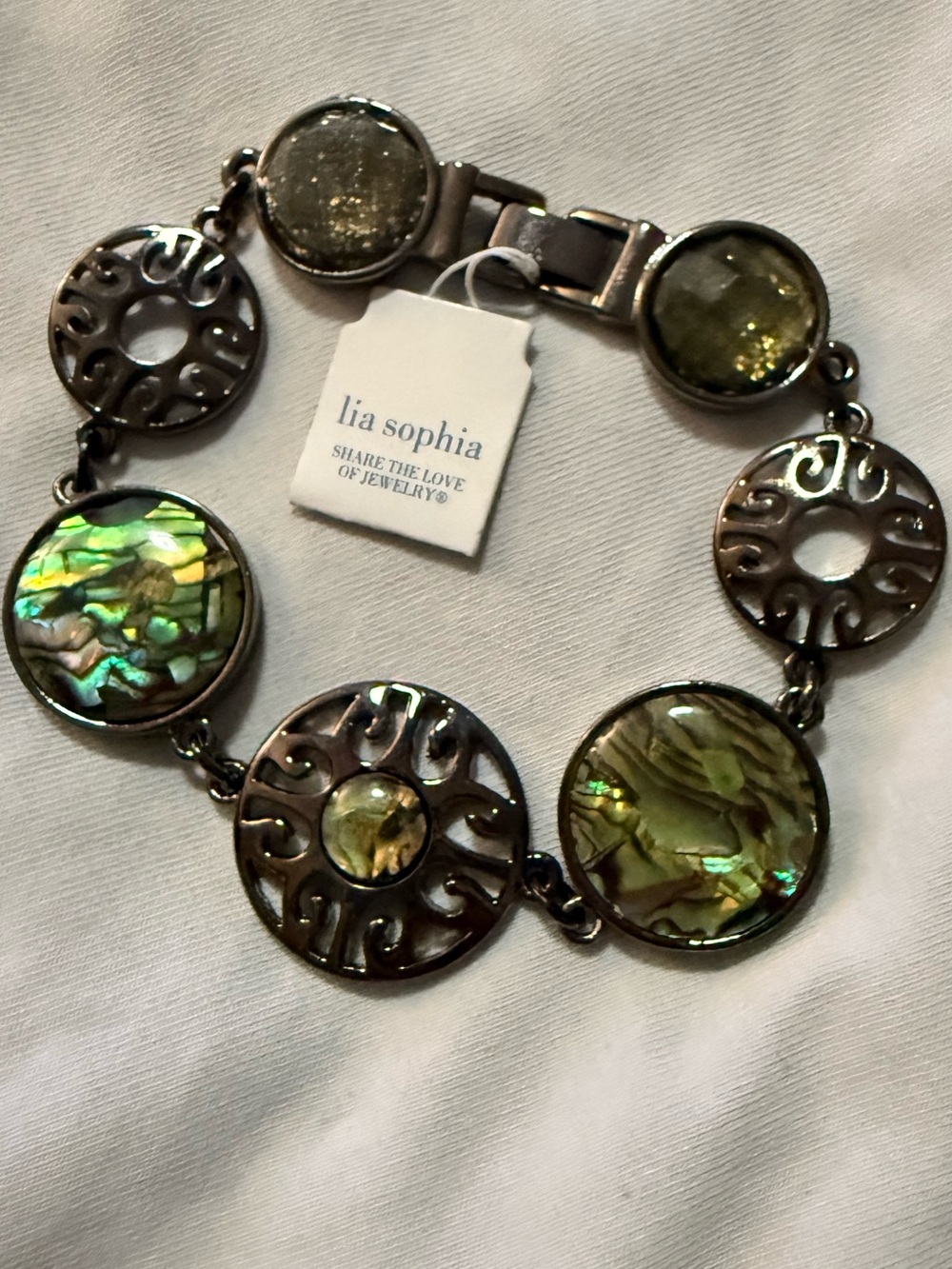 Vintage Lia Sophia Bracelet with Round Green Abalone accent